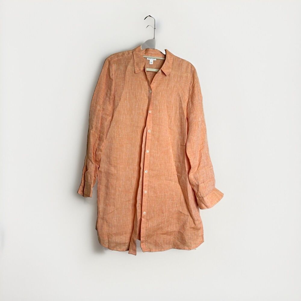 J. Jill Orange Linen Woven Tunic Collared Button-Up Long Sleeve Womens Size S